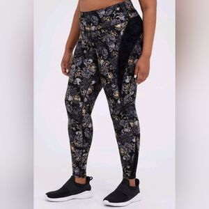 Torrid Active Crop Leggings Skull & Floral W/ Mesh And Metallic Floral Details 0